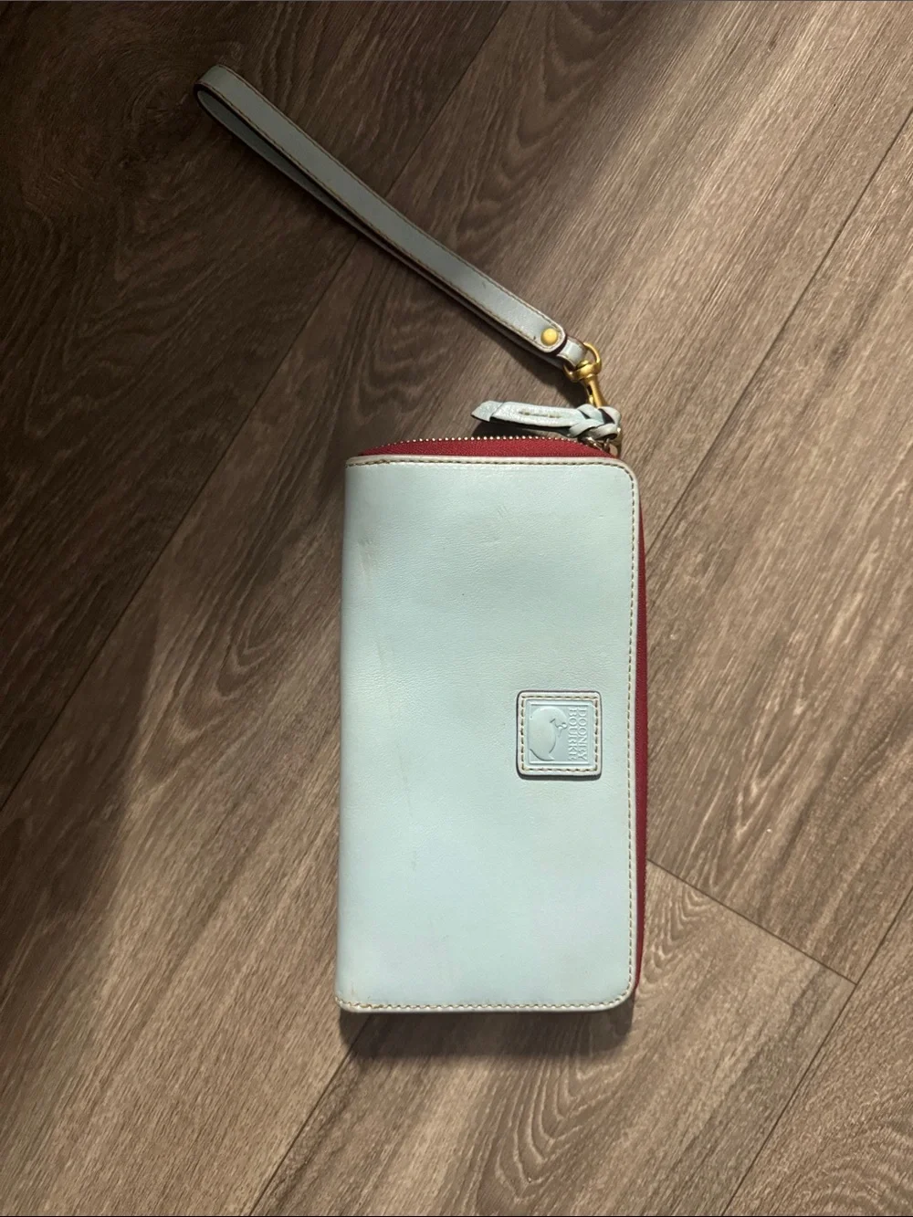Dooney & Bourke Light Blue Wristlet Wallet with Red Trim